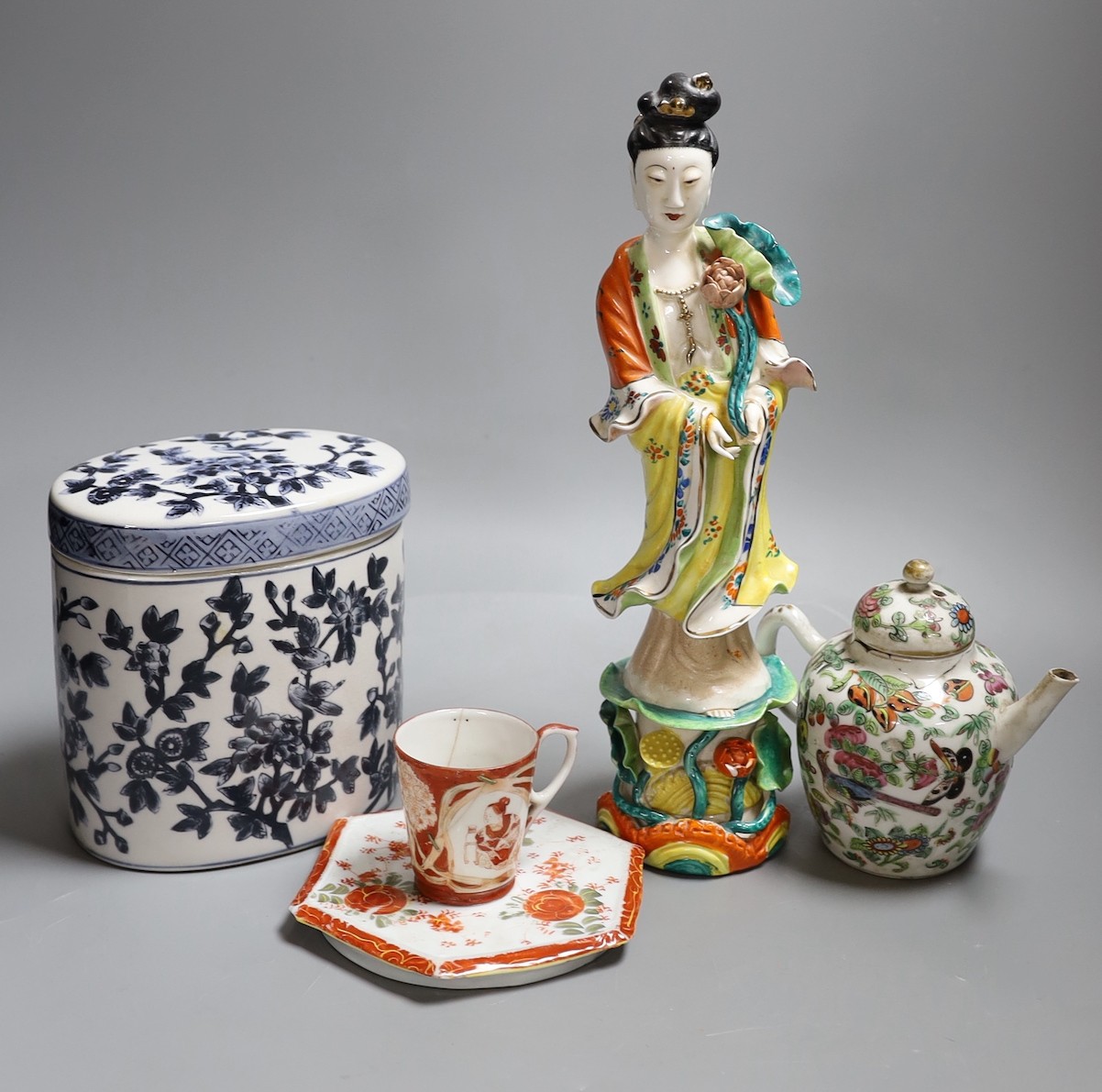 A group of mixed Asian ceramics, figurine 30 cms high